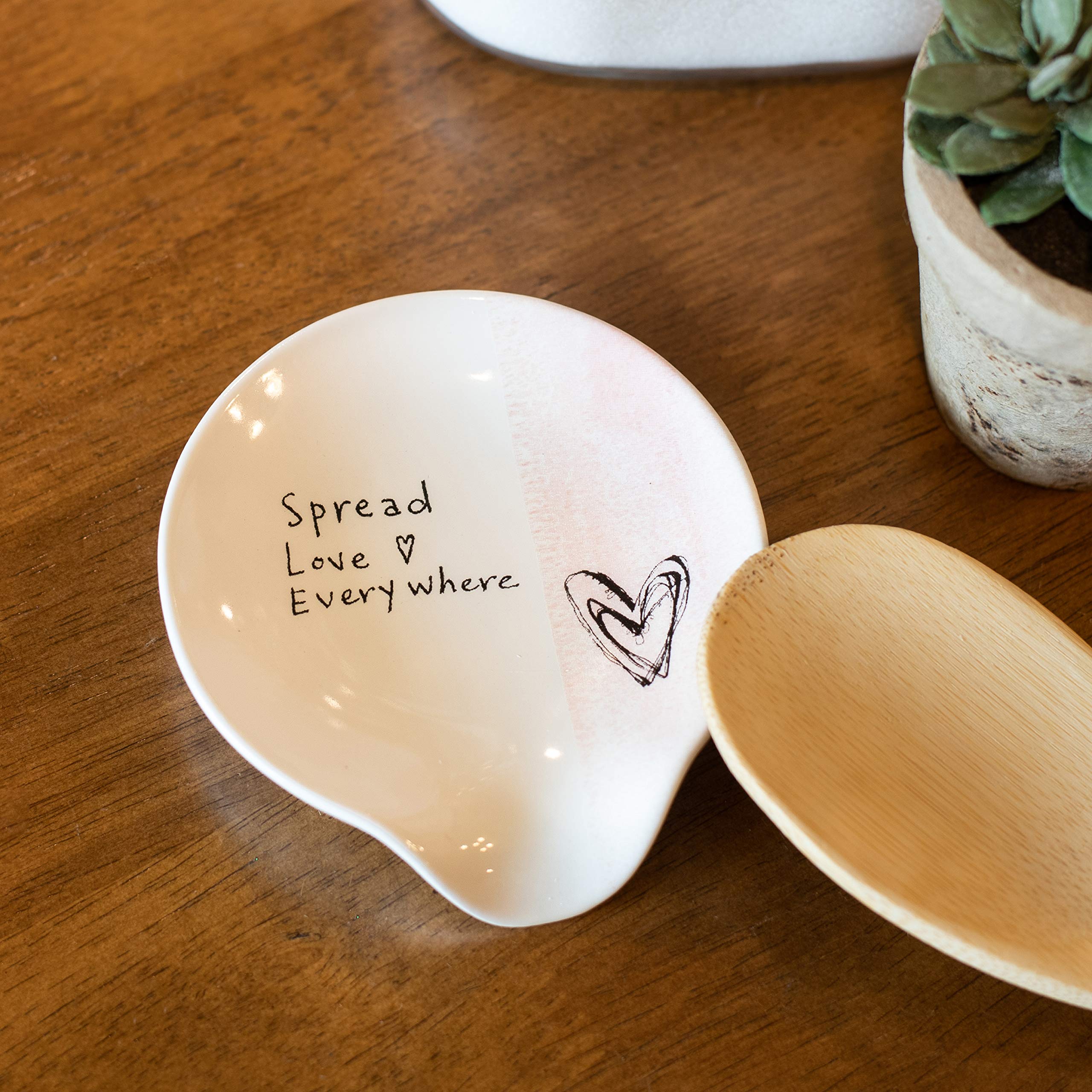 DEMDACO Spread Love Everywhere Heart Pink Stripe 4.5 x 4 Glossy White Ceramic Stoneware Kitchen Spoon Rest