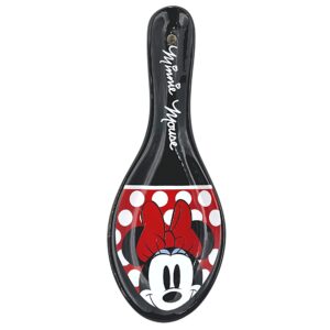 jerry leigh classic minnie mouse face with polka dots ceramic spoon rest, collectible disney themed kitchen decor accessories, fun utensil holders for cooking and baking, black, white, red, 9 inches