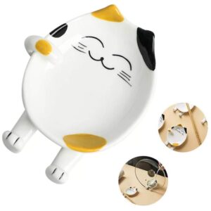 ourashero multifunctional ceramic spoon rest for kitchen, cute cat shape cooking utensil holder pot lid rack coffee spoon rest ladle rest spatula utensil rest for kitchen counter & stove top