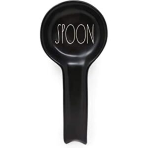 rae dunn by magenta spoon black ceramic ll spoon rest with white letters