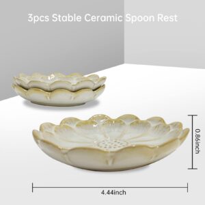 Spoon Rest for Stove Top TIGERMILLION Cooking Spoon Holder for Kitchen Countertop Heat-Resistant Cooking Utensil Rest for Spatula, Spoons or Tongs, Framhouse Decor (3pcs-Sunflower-White)