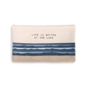 demdaco life is better at the lake blue 6 x 3.5 stoneware everyday kitchen rectangle spoon rest