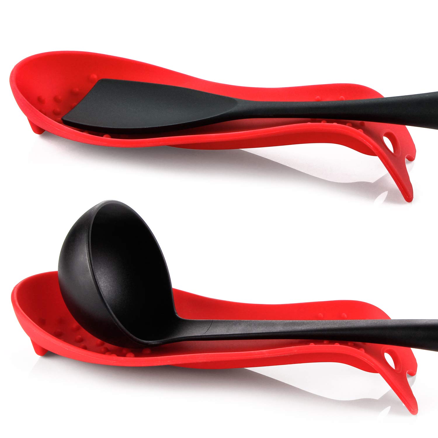 MSY BIGSUNNY Silicone Spoon Rests, Cooking Utensils Holder for Kitchen (2, Red-Red)