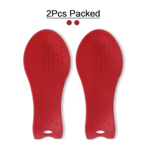 MSY BIGSUNNY Silicone Spoon Rests, Cooking Utensils Holder for Kitchen (2, Red-Red)