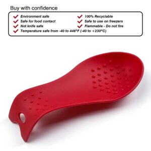 MSY BIGSUNNY Silicone Spoon Rests, Cooking Utensils Holder for Kitchen (2, Red-Red)