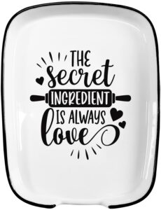 hvukeke ceramic spoon rest for kitchen stove top counter, funny the secret ingredient is always love white spoon holders for chef, mom, grandma, modern farmhouse kitchen cute decor gift