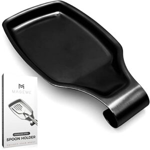 black spoon rest, mageme stainless steel spoon rest for stove top, perfect cooking utensil rest, ladle rest, spatula rest, large spoon rest for kitchen counter, multipurpose, dishwasher safe
