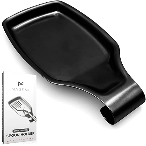 Black Spoon Rest, MAGEME Stainless Steel Spoon Rest for Stove Top, Perfect Cooking Utensil Rest, Ladle Rest, Spatula Rest, Large Spoon Rest for Kitchen Counter, Multipurpose, Dishwasher Safe