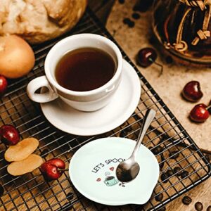 Spoon Rest Small Teaspoon Holder Ceramic Coffee Spoon Holder Coffee Bar Decor for Home Office Coffee Station (Let's Spoon)