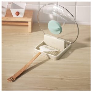 ceinun spoon rest with pot lid holder for kitchen counter, spatula spoon fork holder for cooking, ladle pot lid holder with spoon rest suitable for different sizes of pot lids & spoons (white 1 pack)
