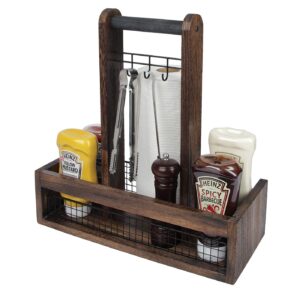 j jackcube design rustic wood tabletop organizer for outdoor dining, grill, bbq condiment, spices, spatula, tong, utensil holder and paper towel serving caddy - mk718a (rustic wood)