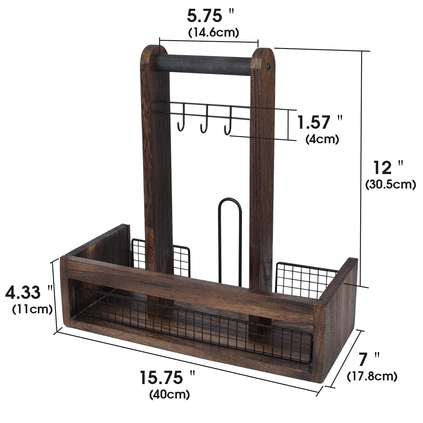 J JACKCUBE DESIGN Rustic Wood Tabletop Organizer for Outdoor Dining, Grill, BBQ Condiment, Spices, Spatula, Tong, Utensil Holder and Paper Towel Serving Caddy - MK718A (Rustic Wood)