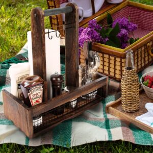 J JACKCUBE DESIGN Rustic Wood Tabletop Organizer for Outdoor Dining, Grill, BBQ Condiment, Spices, Spatula, Tong, Utensil Holder and Paper Towel Serving Caddy - MK718A (Rustic Wood)