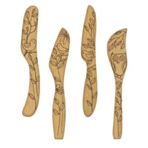 Talisman Designs Laser Etched Beechwood Spreaders | Set of 4 | Nature Design | Cutting & Spreading, Cheese | Cute & Functional Kitchen, Tool | Small Wooden Utensils
