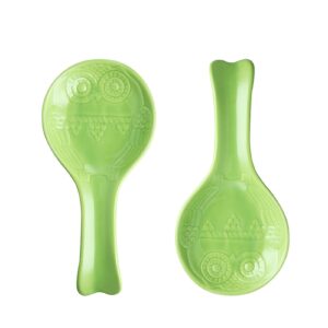 sweejar owl ceramic spoon rest set, large spoon holder for kitchen, drip catcher for ladle, spatula, tongs, cooking accessories, set of 2 (green)