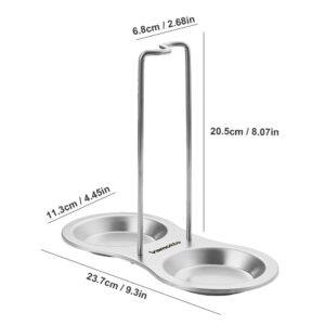 Vamotto Vertical Spoon Rest Holder with Two Resting Dishes, Stainless Steel Soup Ladles Holders, Standing Spoon Racks for Hotpot Restaurant, Buffet, Fast Food Restaurant, Kitchen Decor Tool (Silver)