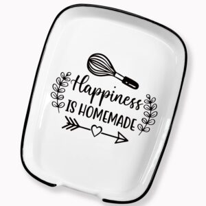 spoon fork rest happiness is homemade ceramic heat-resistant kitchenware kitchen accessory, suitable for dinner party host, dining table, kitchen countertop or stove top and gift for home chef
