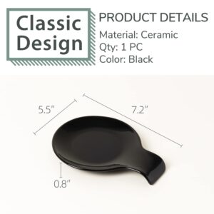 Magclay Ceramic Spoon Rest, 5.5" Ceramic Spoon Holder for Stove Top and Kitchen Counter, Black Utensil Rest, Great Cooking Gifts for Friend, Modern Kitchen Decorative, Black