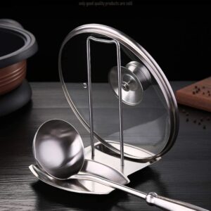 lid and spoon rest shelf,pan lid holder pot cover lid rack stand organizer,304 stainless steel pan progressive lid organizer storage soup cooking spoon rests utensils kitchen decor tool (silver)