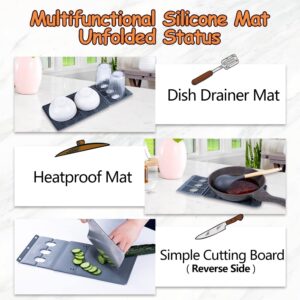 Silicone Utensil Rest - Spoon Rest with Drip Pad for Stove Top, Heat Resistant BPA Free Spoon Holder for Spatula, Brush, Fork - Multifunctional & Foldable Silicone Dish Drying Mat for Kitchen Counter