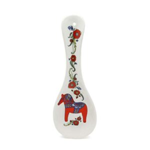 scandinaviangiftoutlet - decorative ceramic spoon rest for stove top - 10" swedish dala horse design | kitchen essentials utensil holder, orange-red | dimensions (lxwxh): 1 x 3.5 x 10 inches.