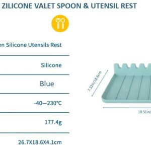 Zilicone Valet Silicone Spoon Rest with Drip Pad - 5 Slotted Spoon Rest for Kitchen Utensils, Tongs, Ladles - Heat Resistant Spoon Holder for Stove Top, Countertops, & Tables (Blue, 1)