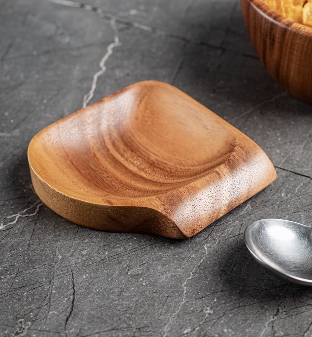 Large Acacia Wood Spoon Rest (5"): Farmhouse Holder to Rest Utensils, Ladles, Tea Spoons & Spatulas On Stoves, Work Tops & Table Tops - Handcrafted & Sustainably Grown