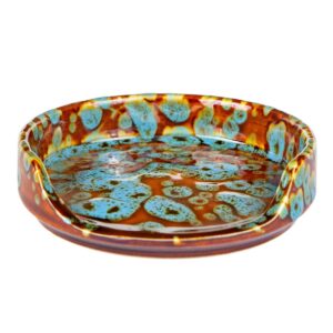 ceramic spoon rest for kitchen counter and stove top (marbled turquoise)