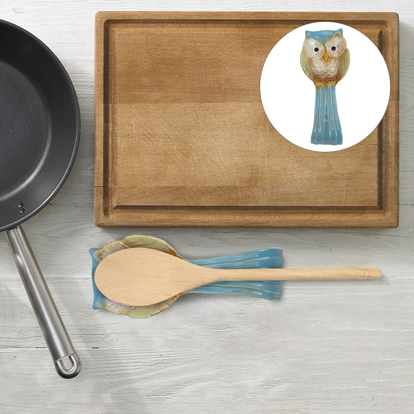 Yardwe Owl Spoon Rest Ceramic Ladle Holder Utensil Rester for Stove Top Kitchen Counter Cooking Utensil and Ladle Rest Holder Dining Table Decoration Blue