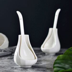 Hemoton Decor 2pcs Ceramic Spoon Rest Bottle Long Handle White Ceramics Stainless Steel Spoon