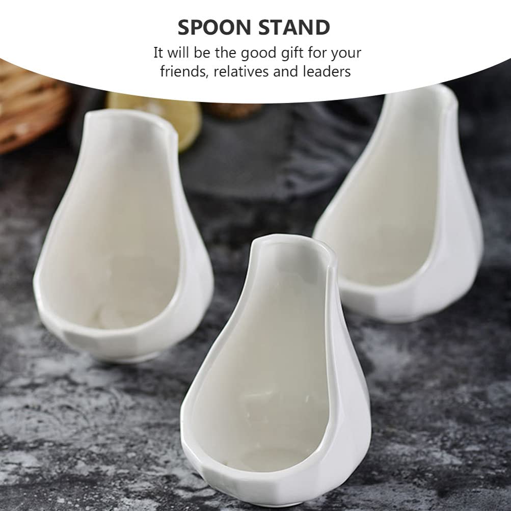 Hemoton Decor 2pcs Ceramic Spoon Rest Bottle Long Handle White Ceramics Stainless Steel Spoon