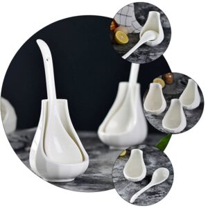 Hemoton Decor 2pcs Ceramic Spoon Rest Bottle Long Handle White Ceramics Stainless Steel Spoon