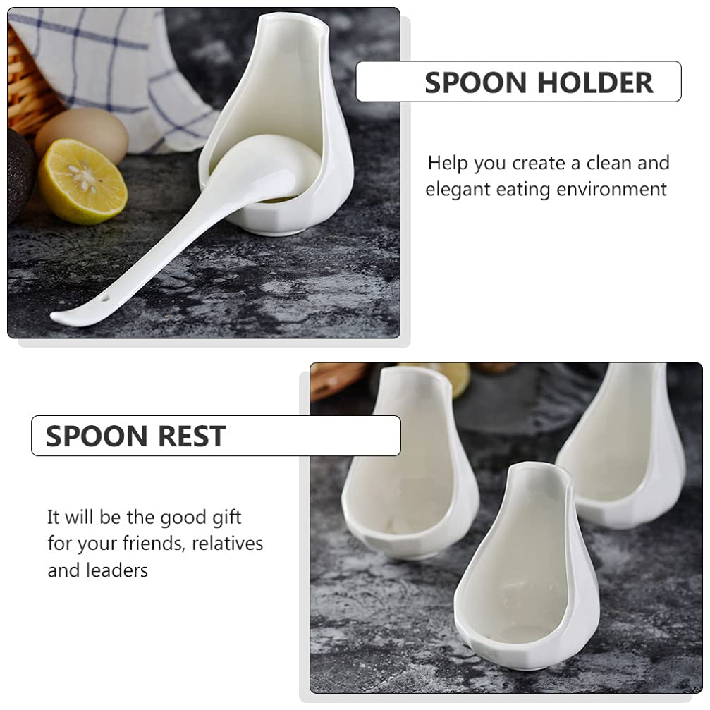 Hemoton Decor 2pcs Ceramic Spoon Rest Bottle Long Handle White Ceramics Stainless Steel Spoon