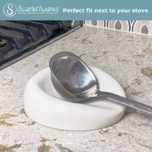 Scarlettwares Ceramic Spoon Rest for Stove Top, Large Spoon Holder For Counter Top, Utensil Spatula Tong Holder, Farmhouse Dishwasher Safe White