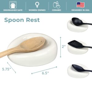 Scarlettwares Ceramic Spoon Rest for Stove Top, Large Spoon Holder For Counter Top, Utensil Spatula Tong Holder, Farmhouse Dishwasher Safe White