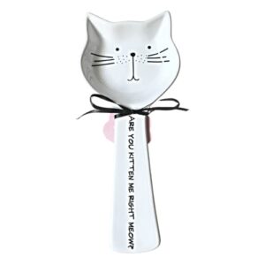 home essentials cat spoon rest - are you kitten me right meow - white ceramic cat spoon rest for stove top, 9''x3.9''x0.75''