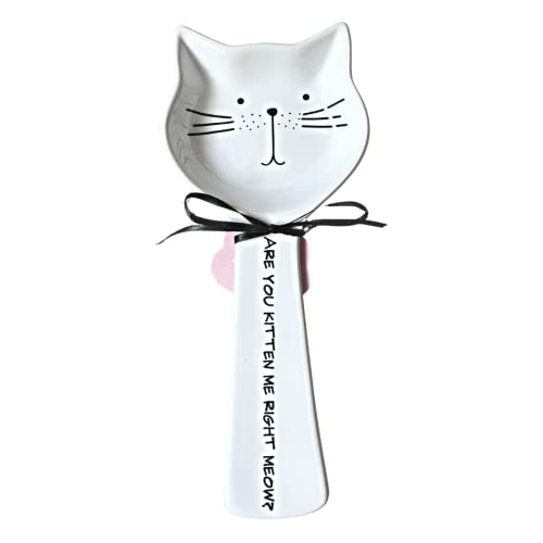 Home Essentials Cat Spoon Rest - Are You Kitten Me Right Meow - White Ceramic Cat Spoon Rest for Stove Top, 9''x3.9''x0.75''