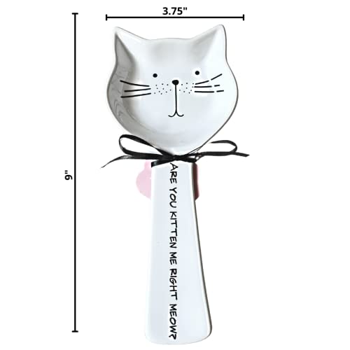 Home Essentials Cat Spoon Rest - Are You Kitten Me Right Meow - White Ceramic Cat Spoon Rest for Stove Top, 9''x3.9''x0.75''