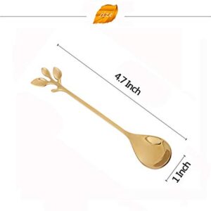 AnSaw Gold Small Swan Base Holder With Gold 10Pcs 4.7Inch leaf Handle Coffee Spoon Set