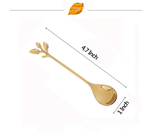 AnSaw Gold Small Swan Base Holder With Gold 10Pcs 4.7Inch leaf Handle Coffee Spoon Set