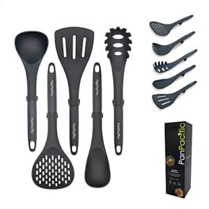 large kitchen utensils for cooking, panpacific cooking utensils set with weighted handle, non-stick and heat resistant kitchen gadgets, soft grip kitchen tools sets for apartment, dark grey