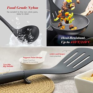 Large Kitchen Utensils for cooking, PanPacific Cooking Utensils Set with Weighted Handle, Non-Stick and Heat Resistant Kitchen Gadgets, Soft Grip Kitchen Tools Sets for Apartment, Dark Grey