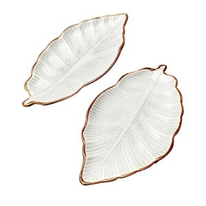 lldayu porcelain spoon rest for kitchen counter, 7 inches 2 pieces of white leaf shaped ceramic spoon holder, kitchen utensils, farmhouse kitchen decor and accessories (dishwasher safe）