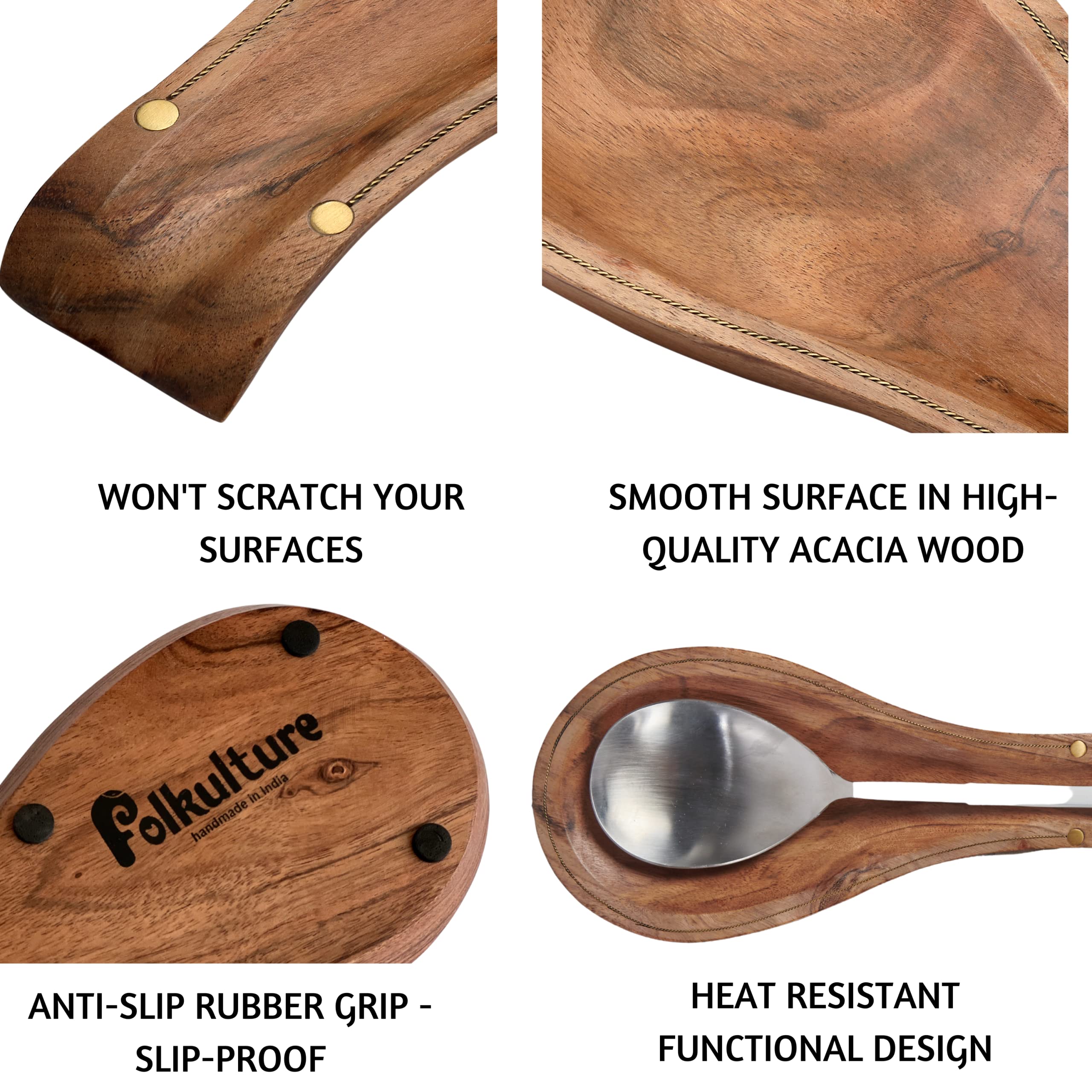 Folkulture Spoon Rest for Kitchen Counter, Spoon Holder for Stove Top or Countertop, Pot Holders for Kitchen, Hot Pads or Trivets for Hot Dishes Pots and Pans