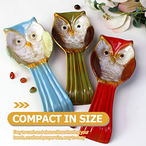 Luxshiny Owl Spoon Rest Ceramic Ladle Holder Spatula Spoon Holder Utensil Rester Stand for Stove Top Kitchen Counter Dining Table Coffee Station (Green)