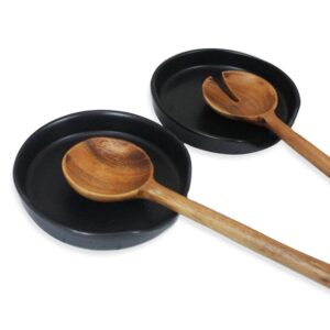 roro matte black ceramic spoon rest & spatula holder set of 2 - perfect for modern kitchens, serving parties, and chefs - stackable design for space-saving, ca prop 65 compliant, lead & cadmium free