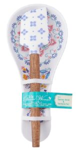 pioneer w woman 2 piece set, melamine spoon rest and spatula set, vintage floral (mazie)