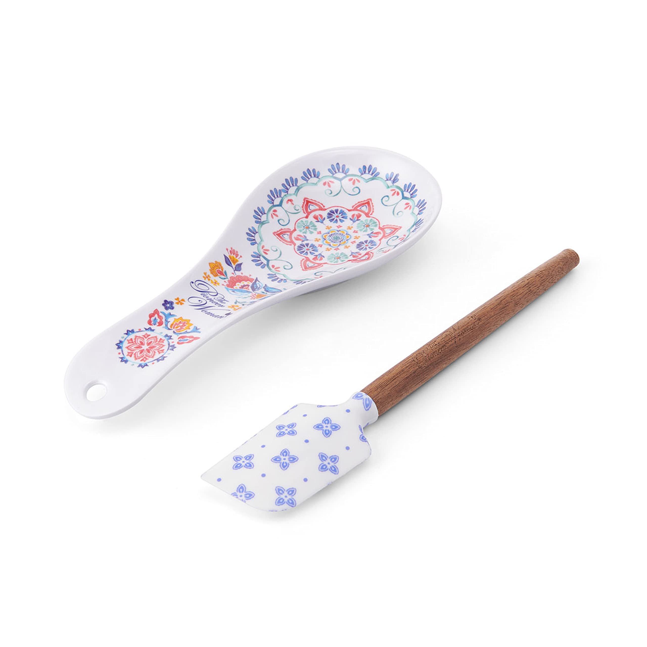 Pioneer W Woman 2 Piece Set, Melamine Spoon Rest and Spatula Set, Vintage Floral (Mazie)