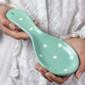handmade teal blue and white polka dot ceramic kitchen cooking spoon rest | pottery utensil holder | housewarming gift by city to cottage®
