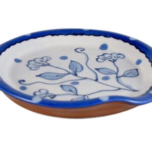 American Made Terracotta Pottery Kitchen Spoon Rest, Delft-Style Wildflower Blue